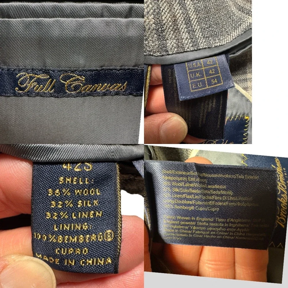 Brooks Brothers 1818 Madison Sport Coat Mens 42S Grey Plaid Wool Silk Linen Good